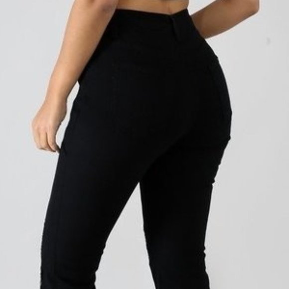 Flare leg Frayed hem Bell Bottom High waisted super stretch denim Jeans 5 pocket - Picture 10 of 12